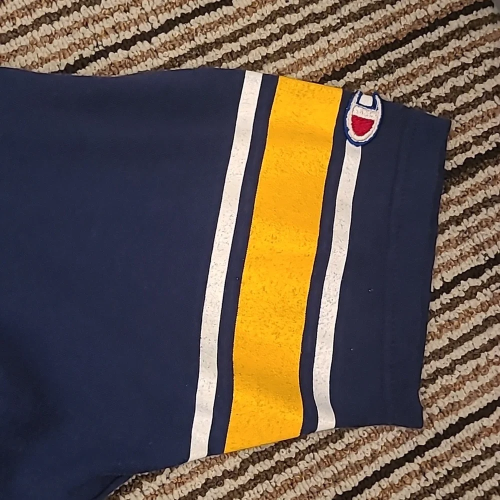CHAMPION CAT Diesel Power Blue Gold Cotton Blend XL Short‎ Sleeve Shirt VTG 80s - Picture 4 of 8